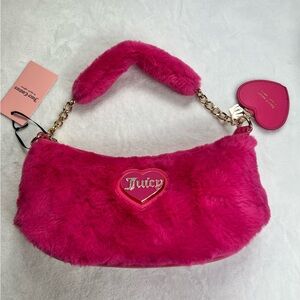 Juicy Couture  cozy shoulder  bag pink flash faux fur  with  logo Interior
B009